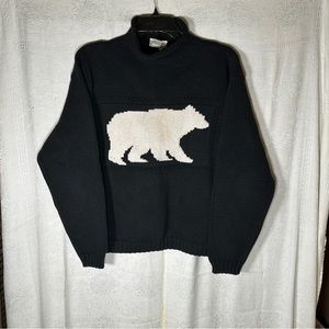 Coldwater Creek Women’s LG Black White Polar Bear Long Sleeve Mock Neck Sweater